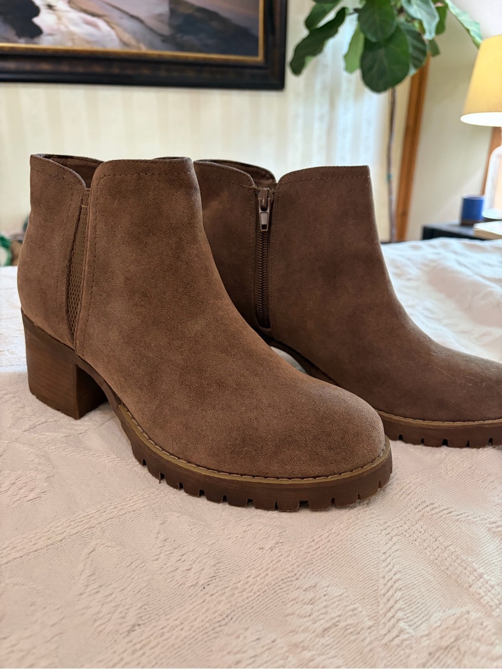 Women's Brown Suede Block Heel Ankle Boots